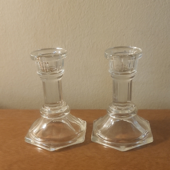 Home Interiors Clear Glass Taper Candle Holders - Picture 1 of 1